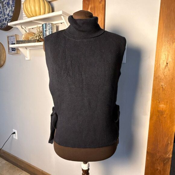 Athleta double time turtleneck sleeveless ribbed sweater size medium black side - Picture 1 of 6